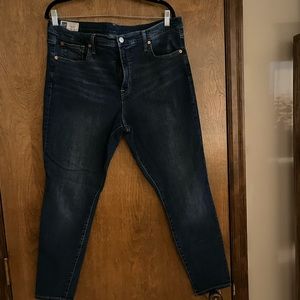 Gap jeans, high rise, true skinny, size 34/18w. Dark wash. Worn a few times